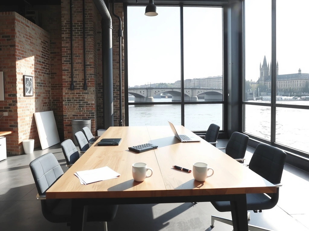 Interior view of the framixa studio with a view of Charles Bridge